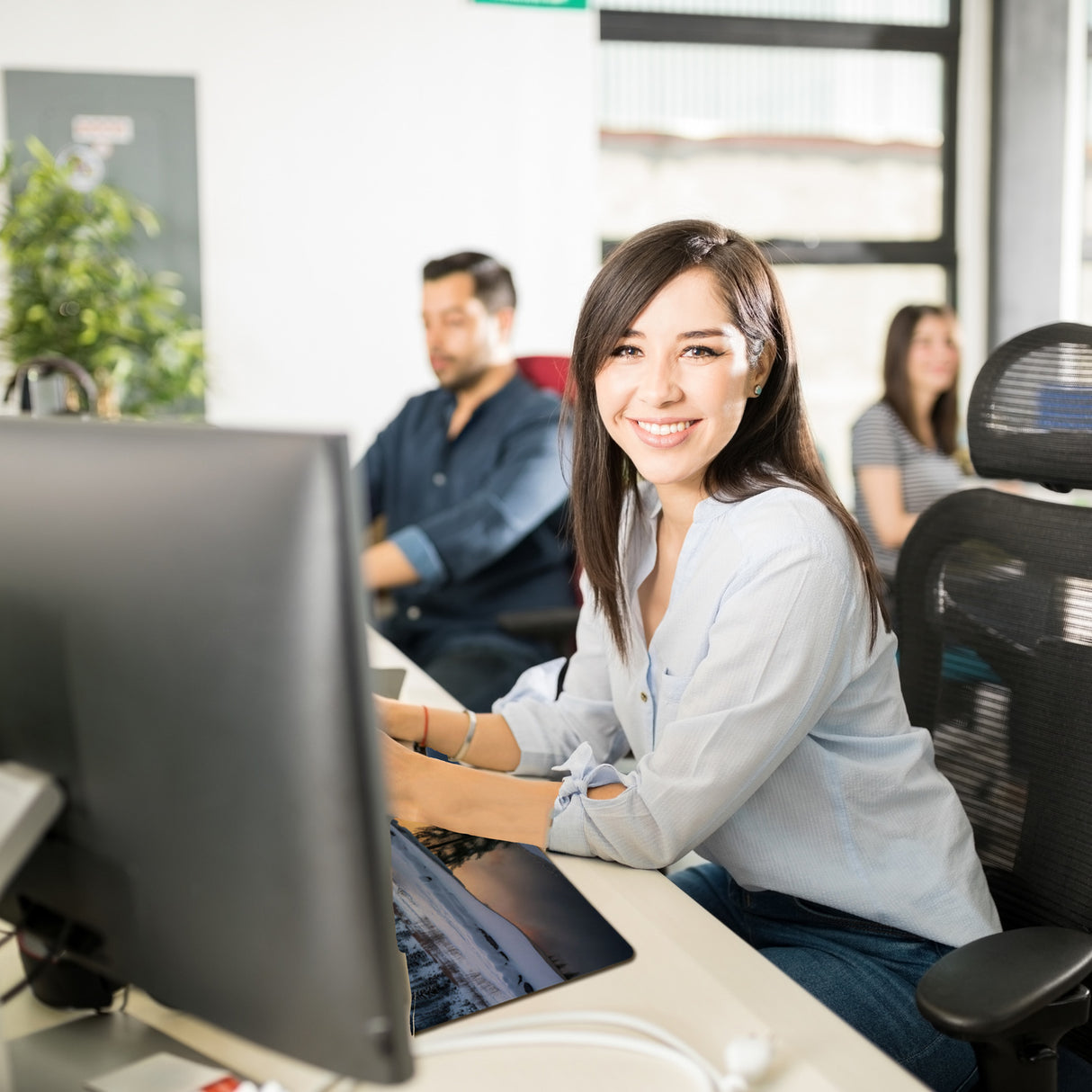 Winterlandschaft Sonnenuntergang am Fluss Schreibtischunterlage 69x31cm XXL Mauspad