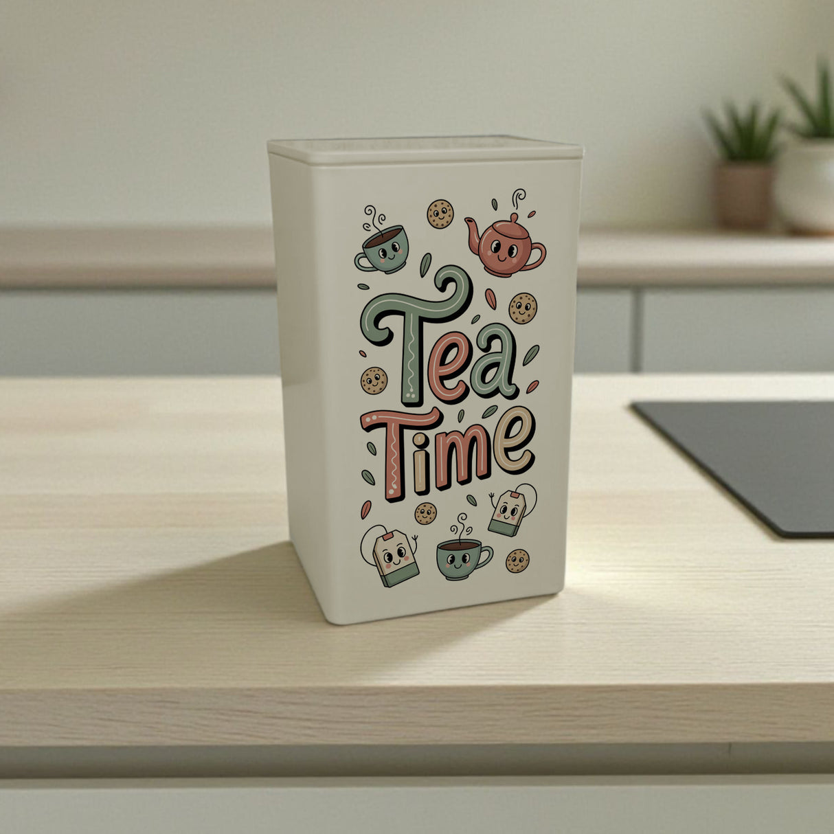 Tea Time Cartoon TeeDose 900ml mit lustigen Teetassen