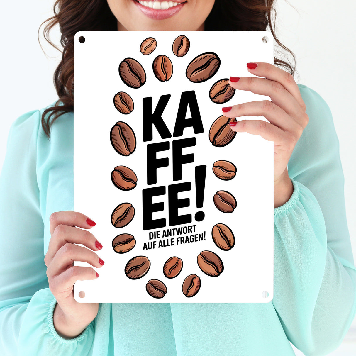 KAFFEE - die Antwort auf alle Fragen Metallschild in 15x20 cm für Koffeinjunkies