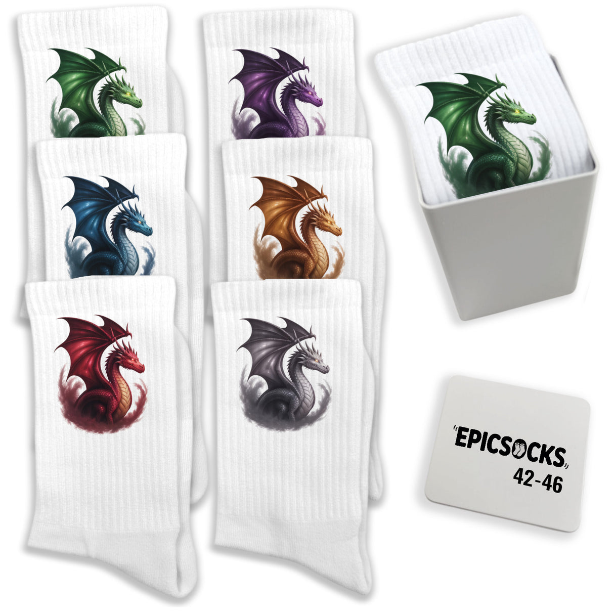 epicsocks Dragon Power Socken in 37-41 im 6er Set in Geschenkdose im 6er Set in Geschenkbox