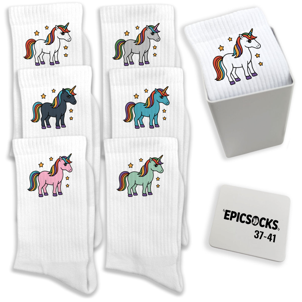 epicsocks Unicorn Dreams Socken in 37-41 im 6er Set in Geschenkdose im 6er Set in Geschenkbox