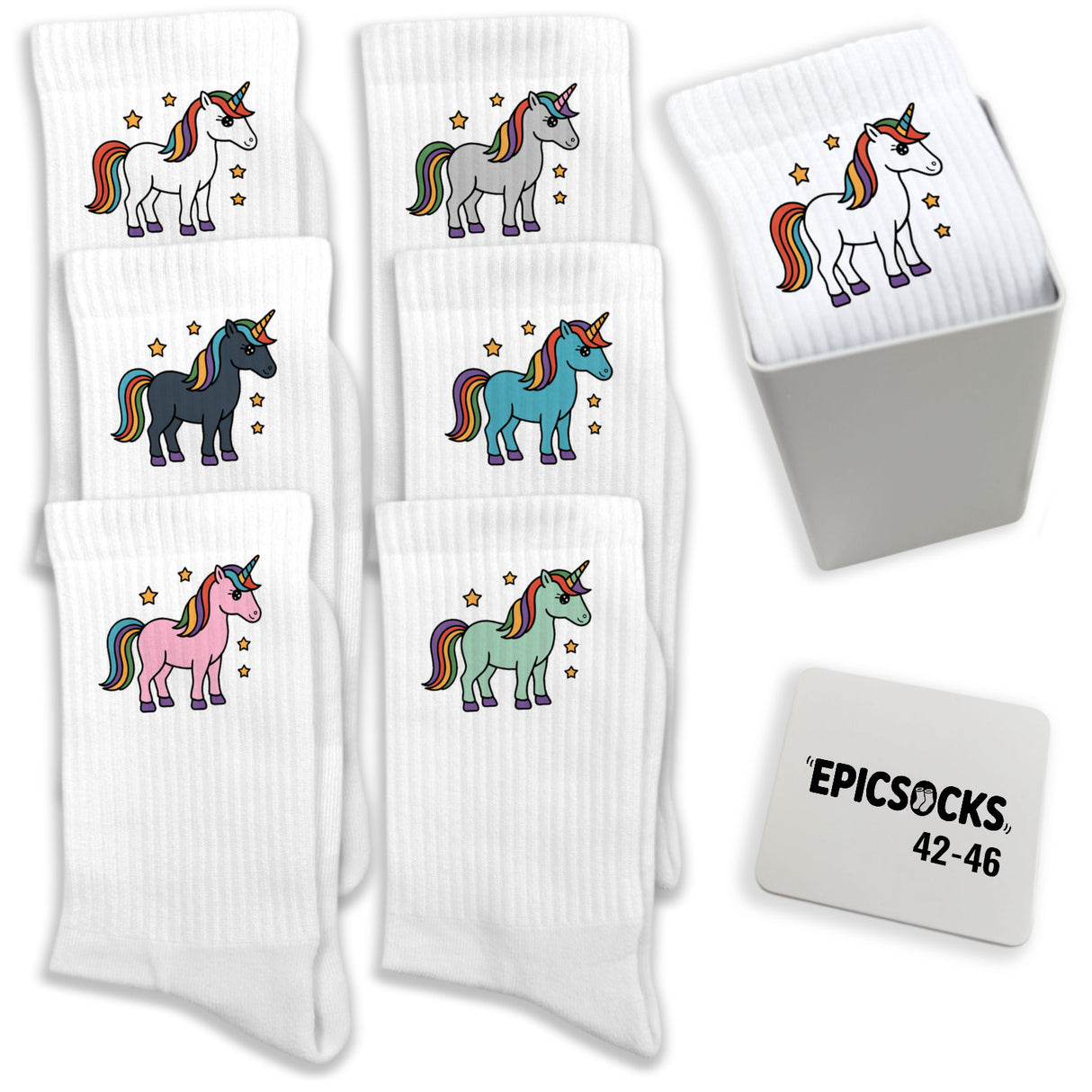 epicsocks Unicorn Dreams Socken in 37-41 im 6er Set in Geschenkdose im 6er Set in Geschenkbox