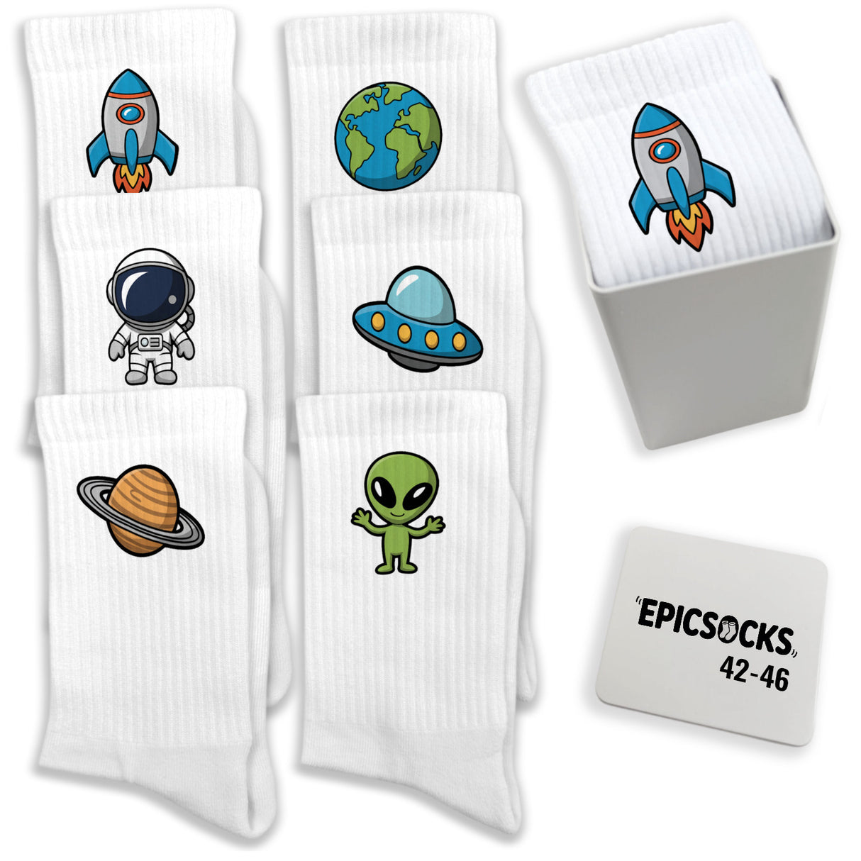 epicsocks Astro Fun Socken in 37-41 im 6er Set in Geschenkdose im 6er Set in Geschenkbox