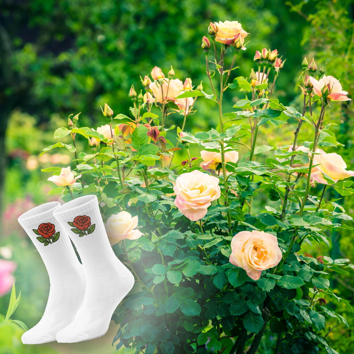 epicsocks Floral Fantasy Rote Rose Socken in 37-41 im Paar