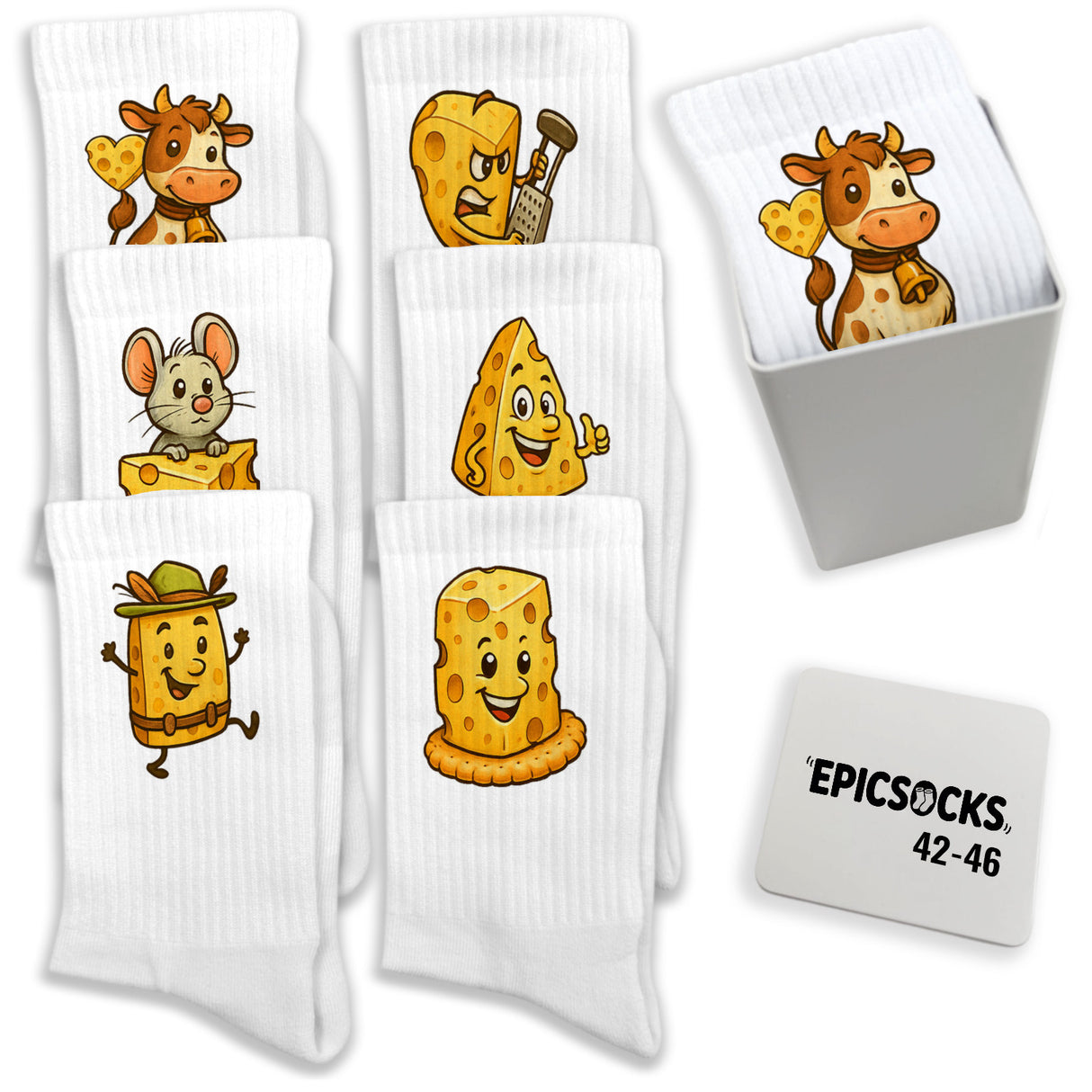 epicsocks Cheesy Love Socken in 37-41 im 6er Set in Geschenkdose im 6er Set in Geschenkbox