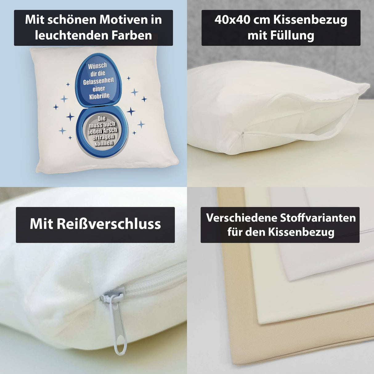 Kloschüssel Kissen mit Spruch: Sei gelassen wie eine Klobrille