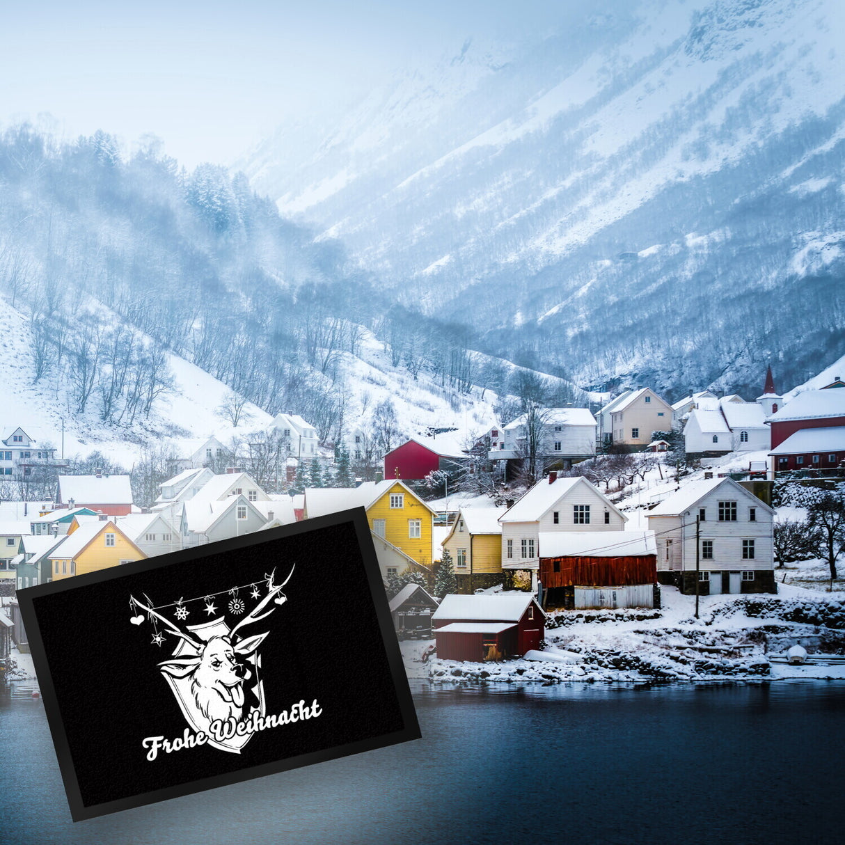 Hirschkopf Fußmatte in 35x50 cm mit Spruch: Frohe Weihnacht