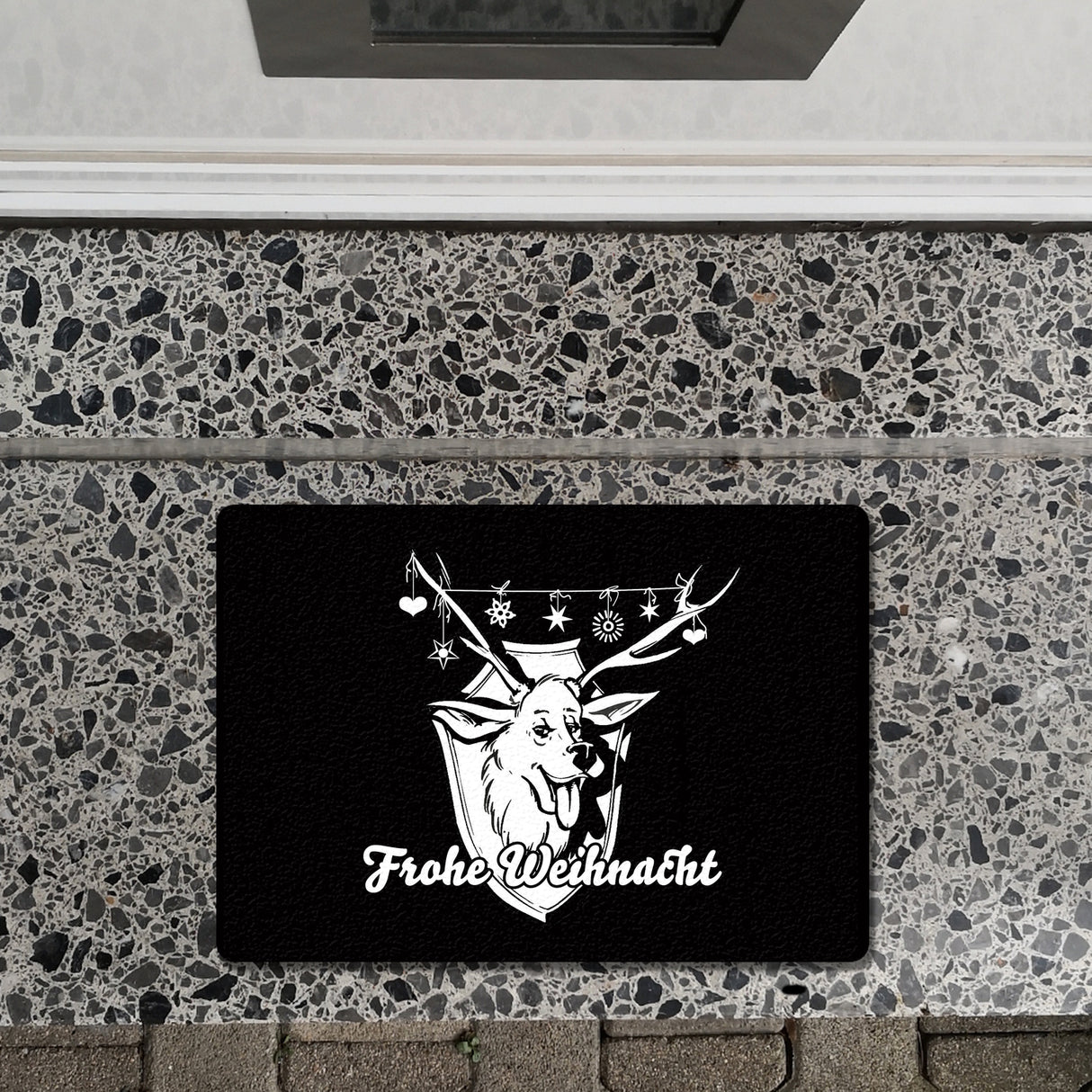 Hirschkopf Fußmatte in 35x50 cm ohne Rand mit Spruch: Frohe Weihnacht