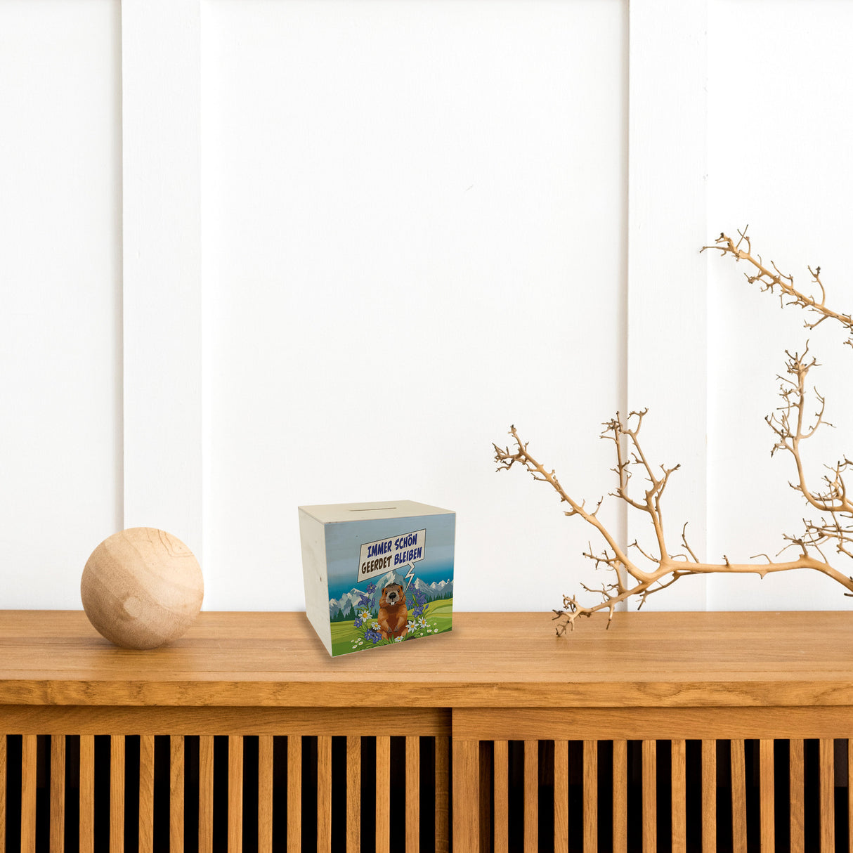 Murmeltier Spardose mit Spruch: Immer schön geerdet bleiben