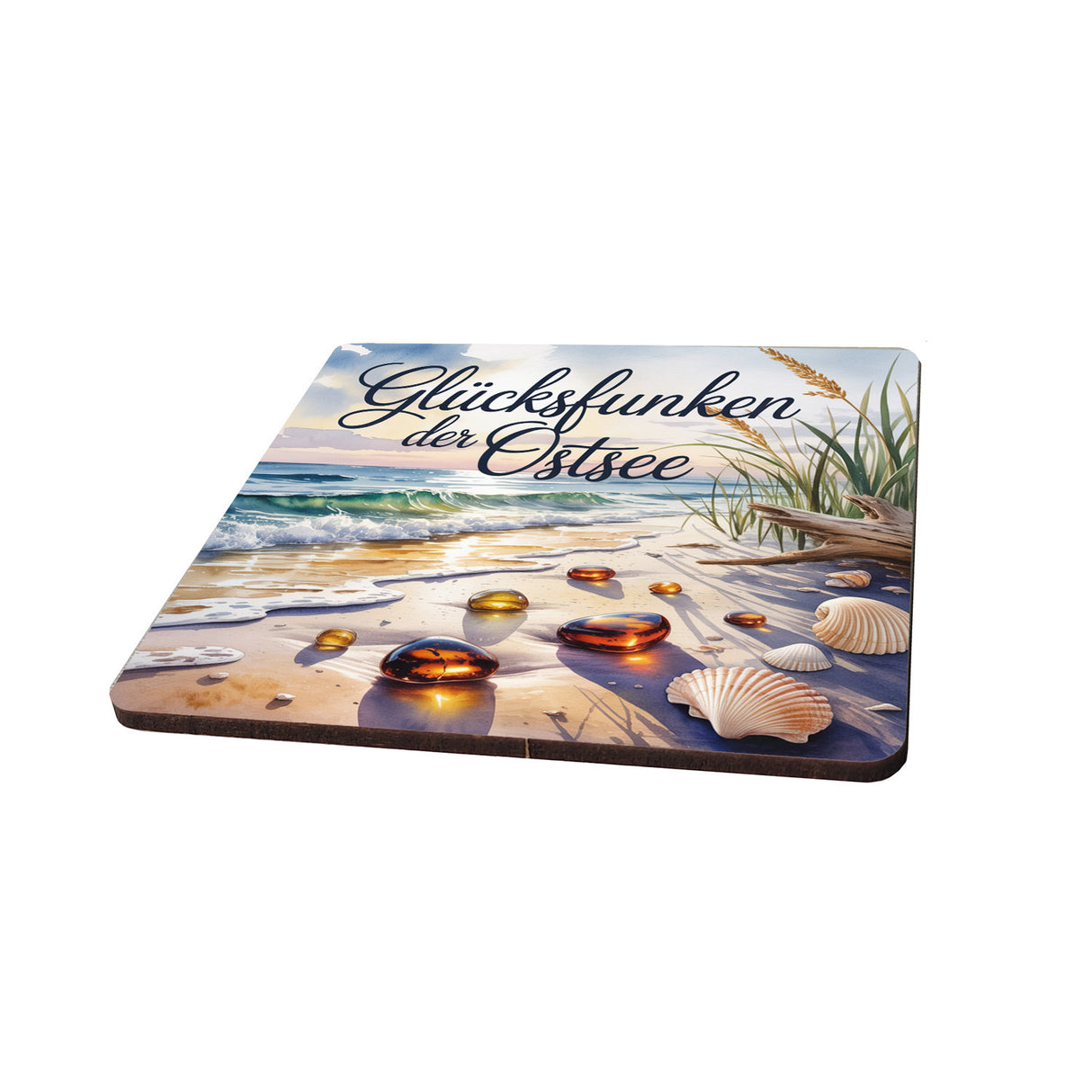 Ostsee Bernstein 6er Set Untersetzer aus Holz - Glücksfunken der Ostsee