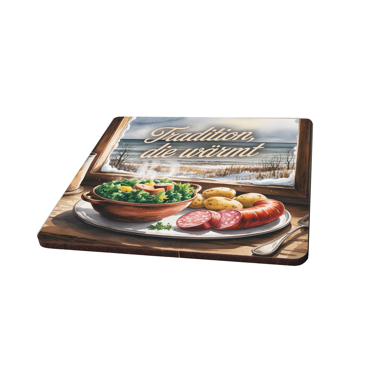 Ostsee Grünkohl mit Pinkel 6er Set Untersetzer aus Holz - Tradition, die wärmt