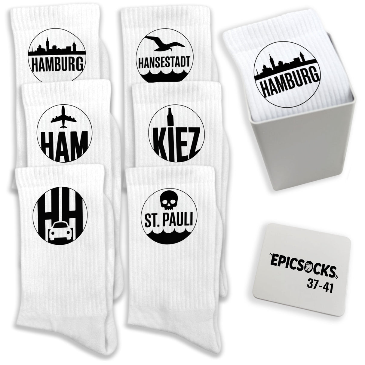 epicsocks Hamburg Vibes Socken in 37-41 im 6er Set in Geschenkdose im 6er Set in Geschenkbox