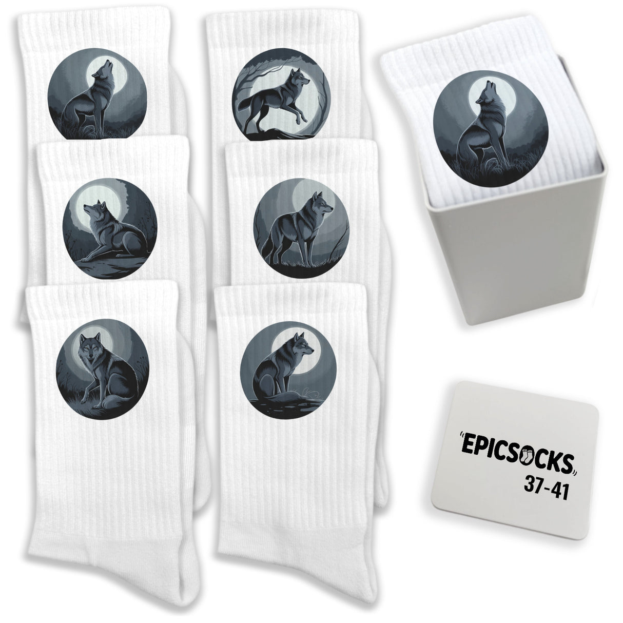 epicsocks Wolfsnacht Socken in 37-41 im 6er Set in Geschenkdose im 6er Set in Geschenkbox