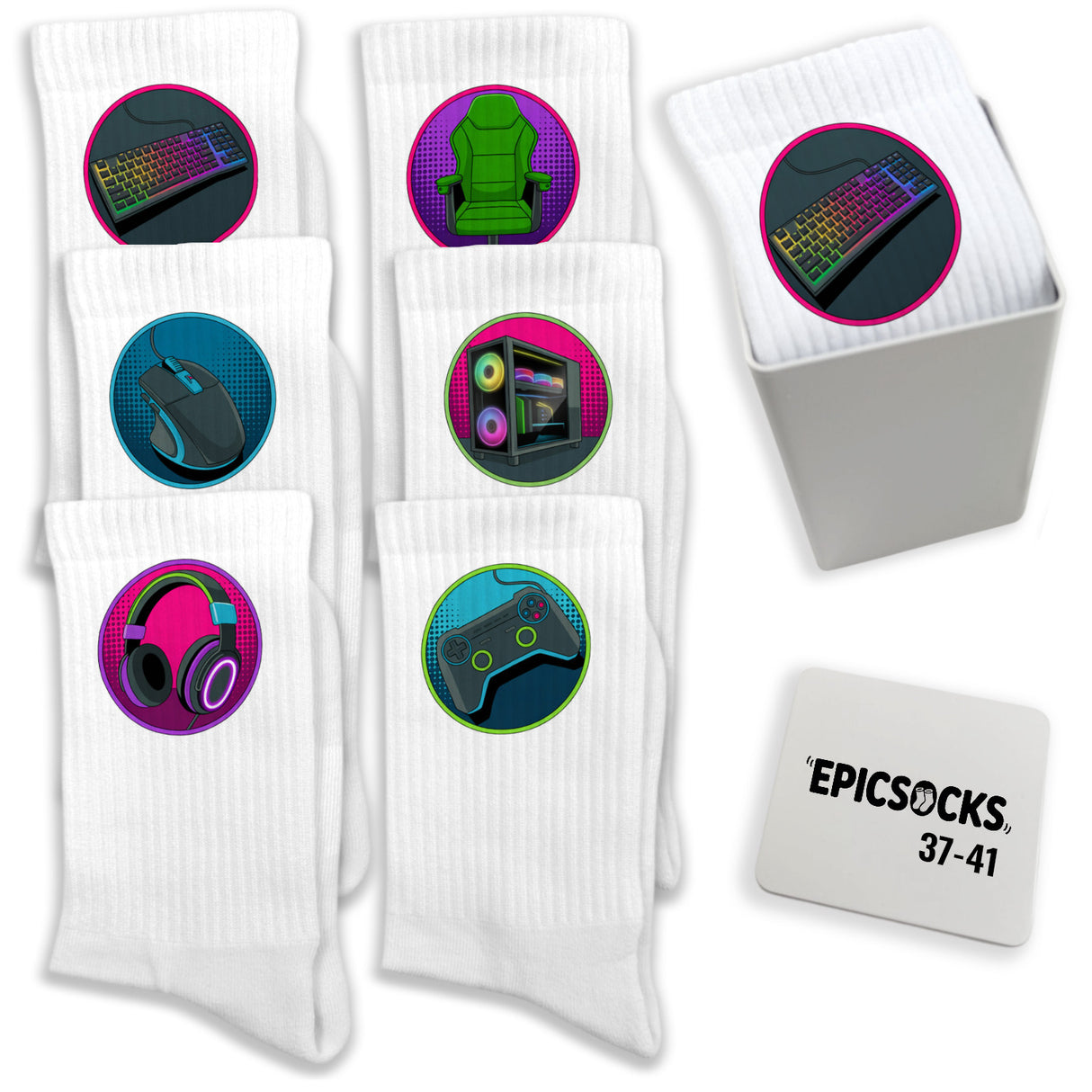 epicsocks Gamer-Träume Socken in 37-41 im 6er Set in Geschenkdose im 6er Set in Geschenkbox