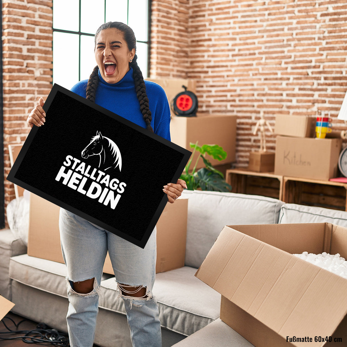 Pferdesilhouette Stalltags Heldin Fußmatte in 35x50 cm für Reiterinnen