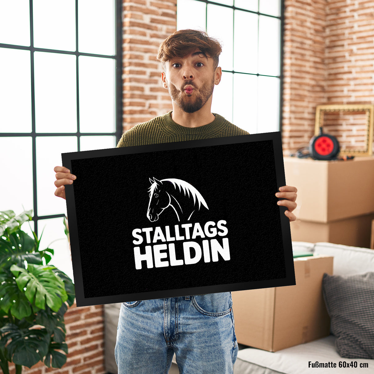 Pferdesilhouette Stalltags Heldin Fußmatte in 35x50 cm für Reiterinnen