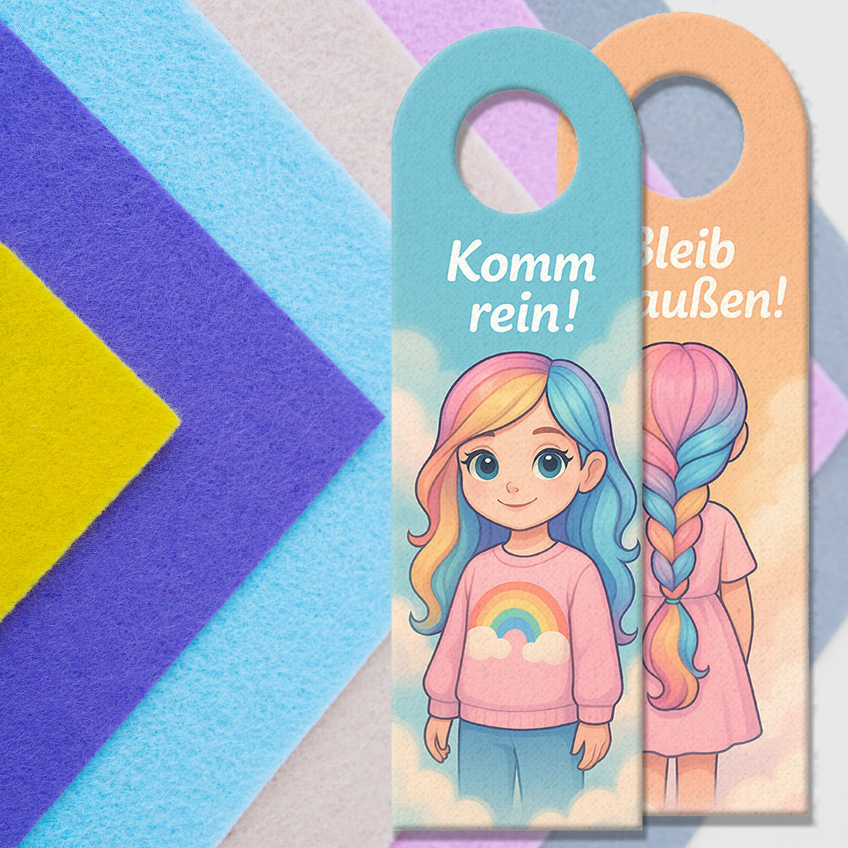 Mädchen Regenbogenhaar Bleib draußen! Komm rein! Türhänger