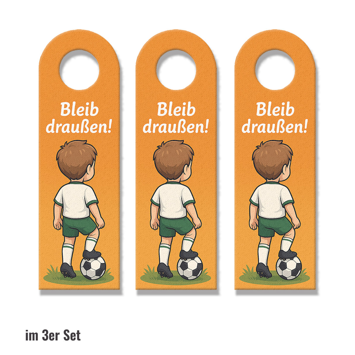 Junge mit Fußball Bleib draußen! Komm rein! Türhänger