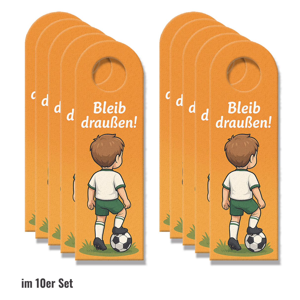 Junge mit Fußball Bleib draußen! Komm rein! Türhänger