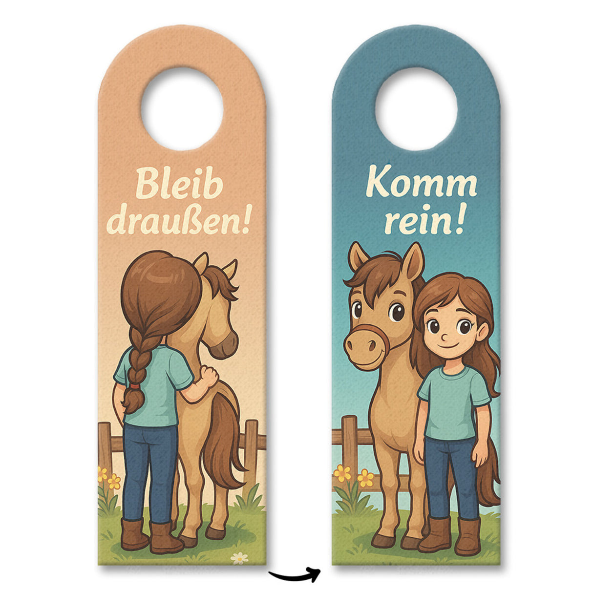 Pony und Mädchen Bleib draußen! Komm rein! Türhänger