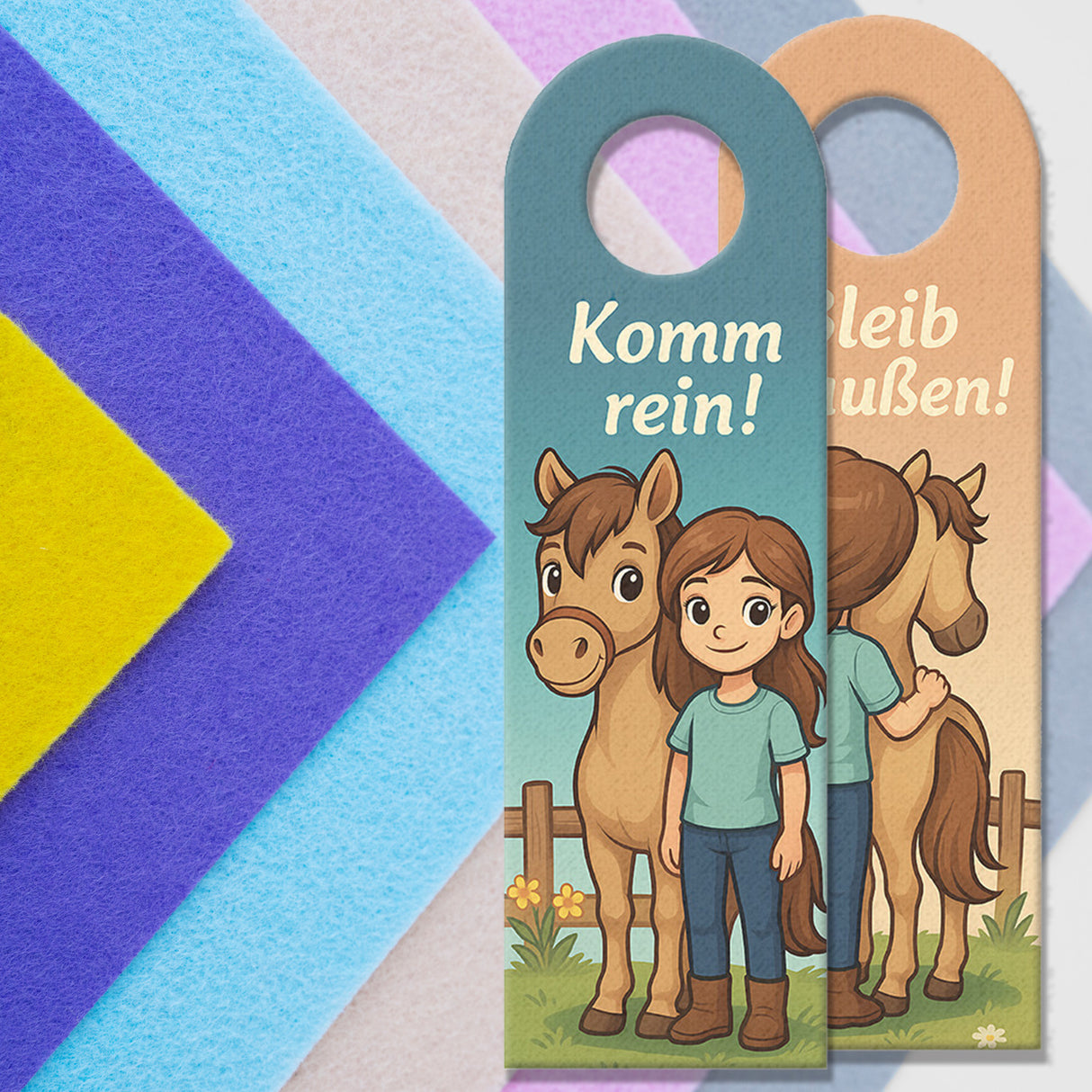 Pony und Mädchen Bleib draußen! Komm rein! Türhänger