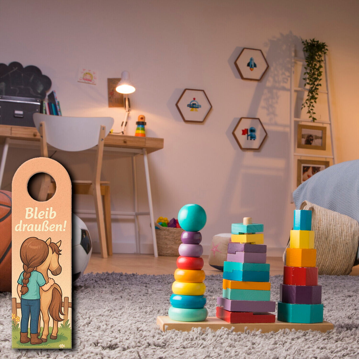 Pony und Mädchen Bleib draußen! Komm rein! Türhänger