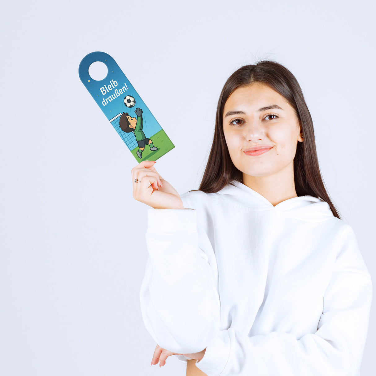 Fußball Kind Cartoon Bleib draußen! Komm rein! Türhänger