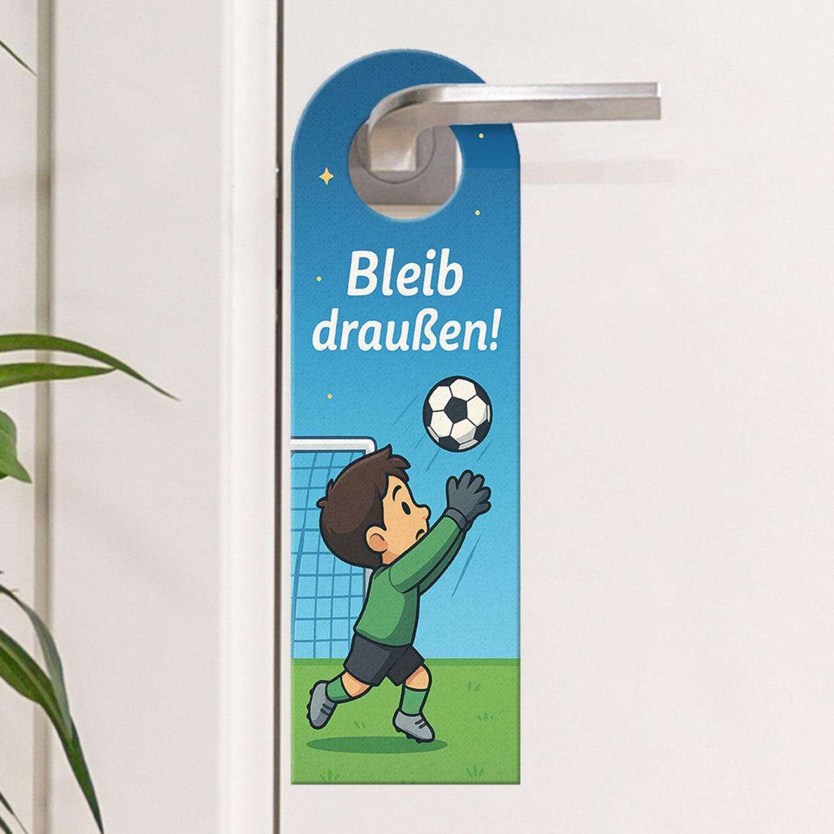 Fußball Kind Cartoon Bleib draußen! Komm rein! Türhänger