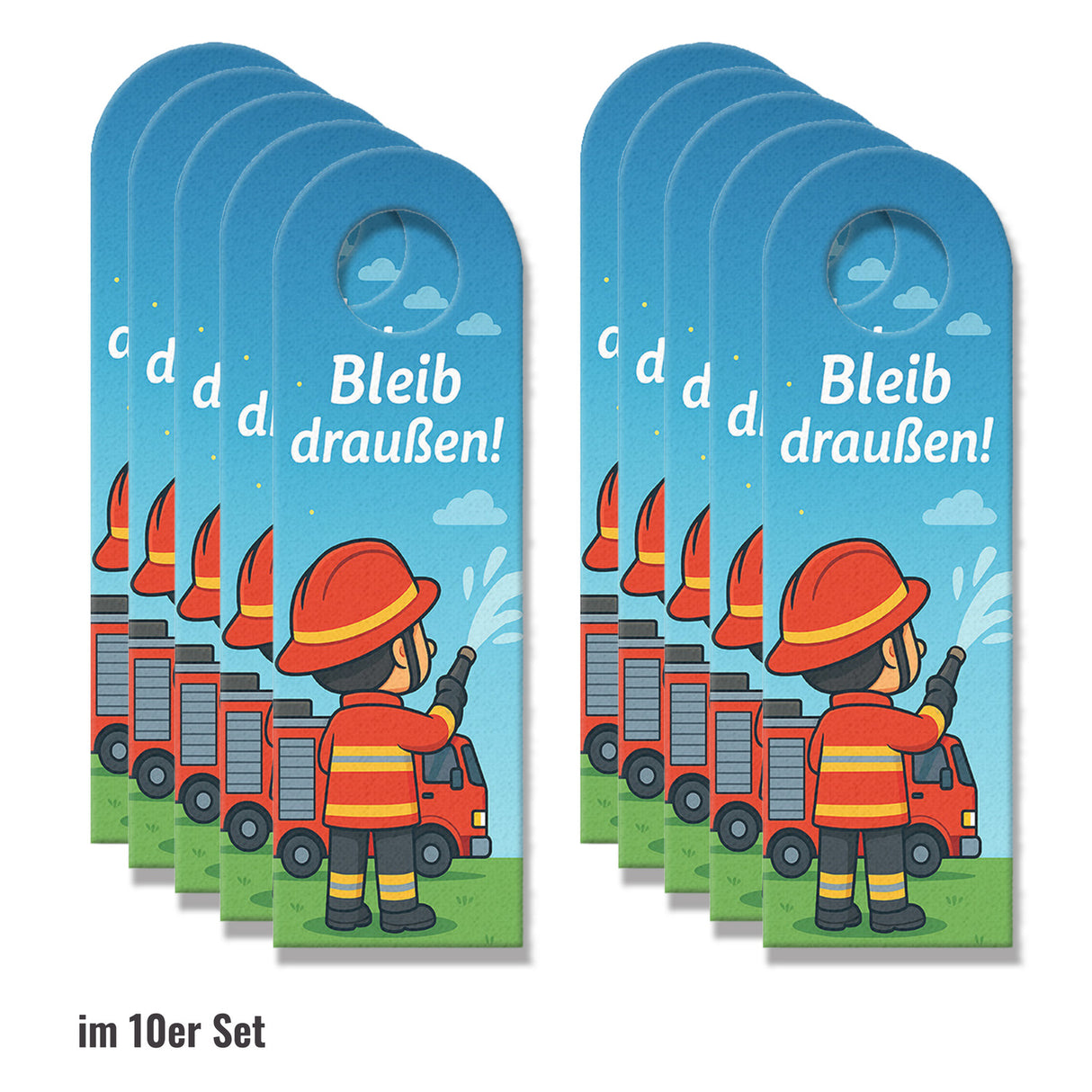 Feuerwehrmann Cartoon Bleib draußen! Komm rein! Türhänger mit Spruch für Kinder