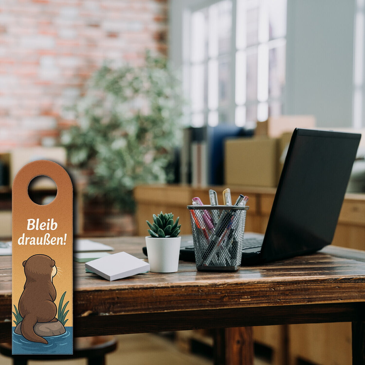 Cartoon Otter Bleib draußen! Komm rein! Türhänger