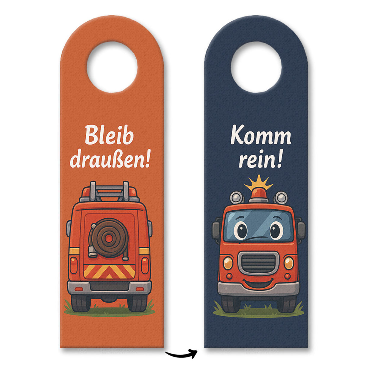 Feuerwehrauto Cartoon Bleib draußen! Komm rein! Türhänger