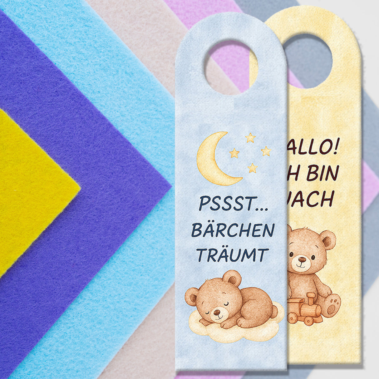 Teddybär Ich bin wach Bärchen träumt Türhänger fürs Kinderzimmer