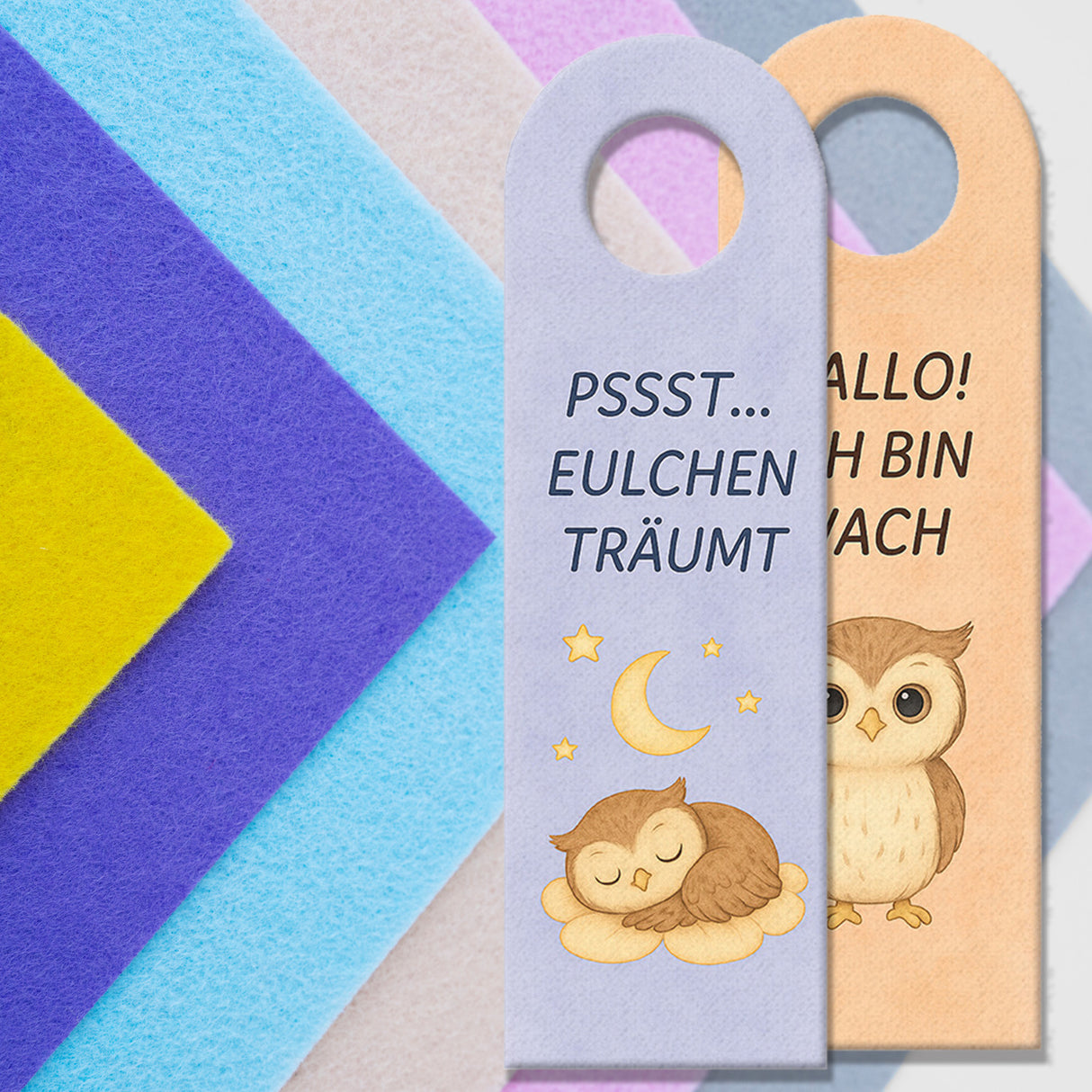 Hallo Ich bin wach Eule träumt Türhänger fürs Kinderzimmer