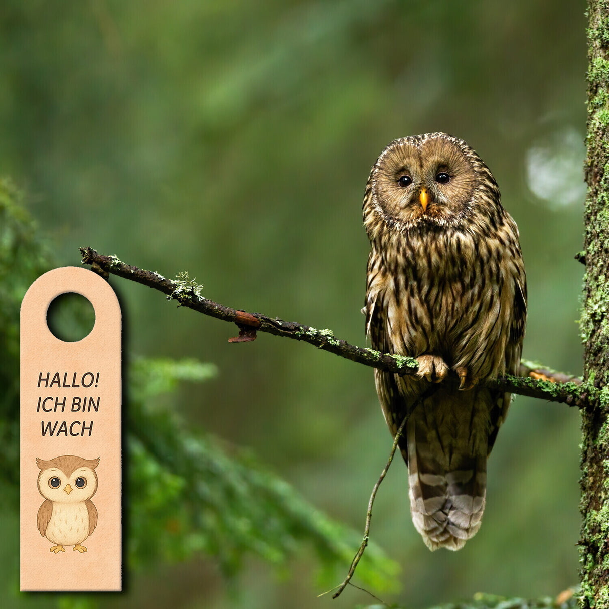 Hallo Ich bin wach Eule träumt Türhänger fürs Kinderzimmer