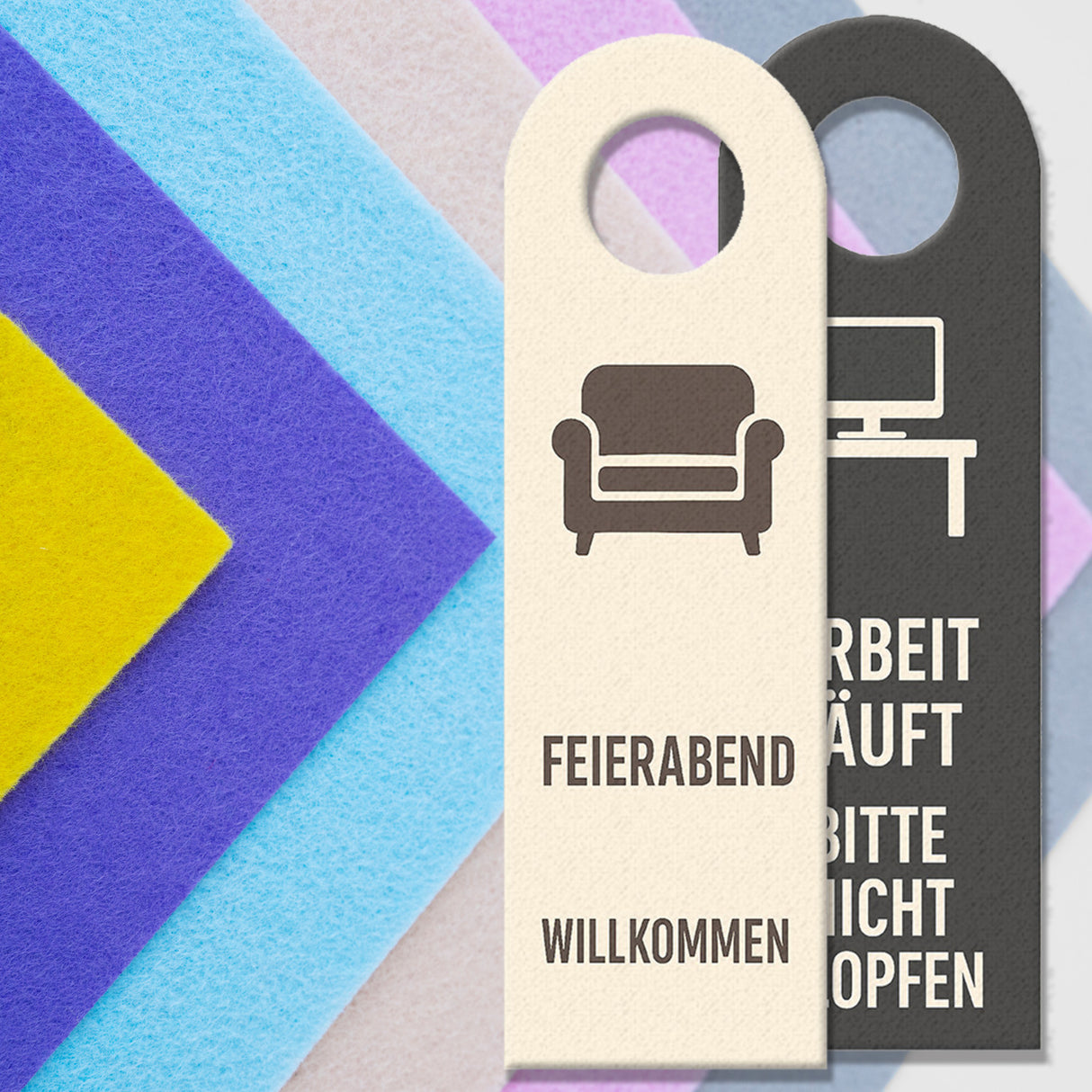 Arbeit läuft Feierabend willkommen Türhänger Computerbildschirm Sofa