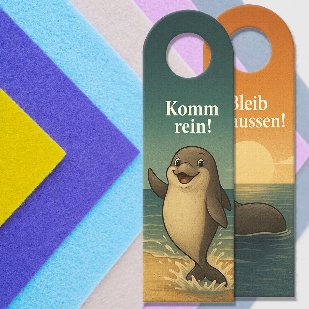 Delphin Komm rein Bleib draußen Türhänger Maritim