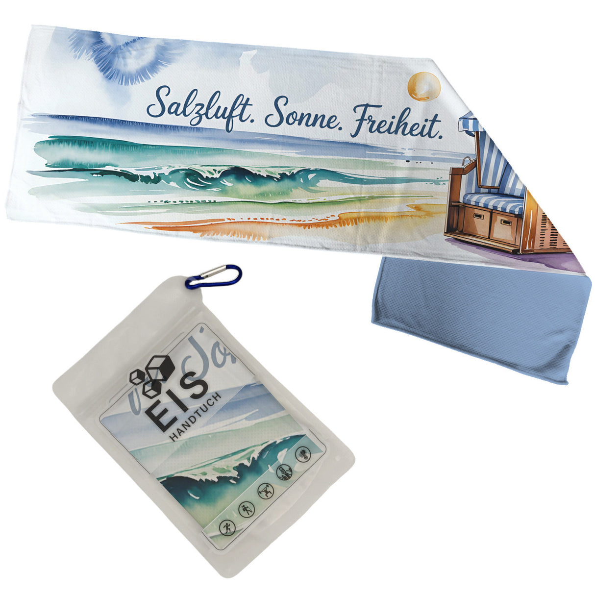 Maritimes Strandkorb Eishandtuch - Salzluft. Sonne. Freiheit.