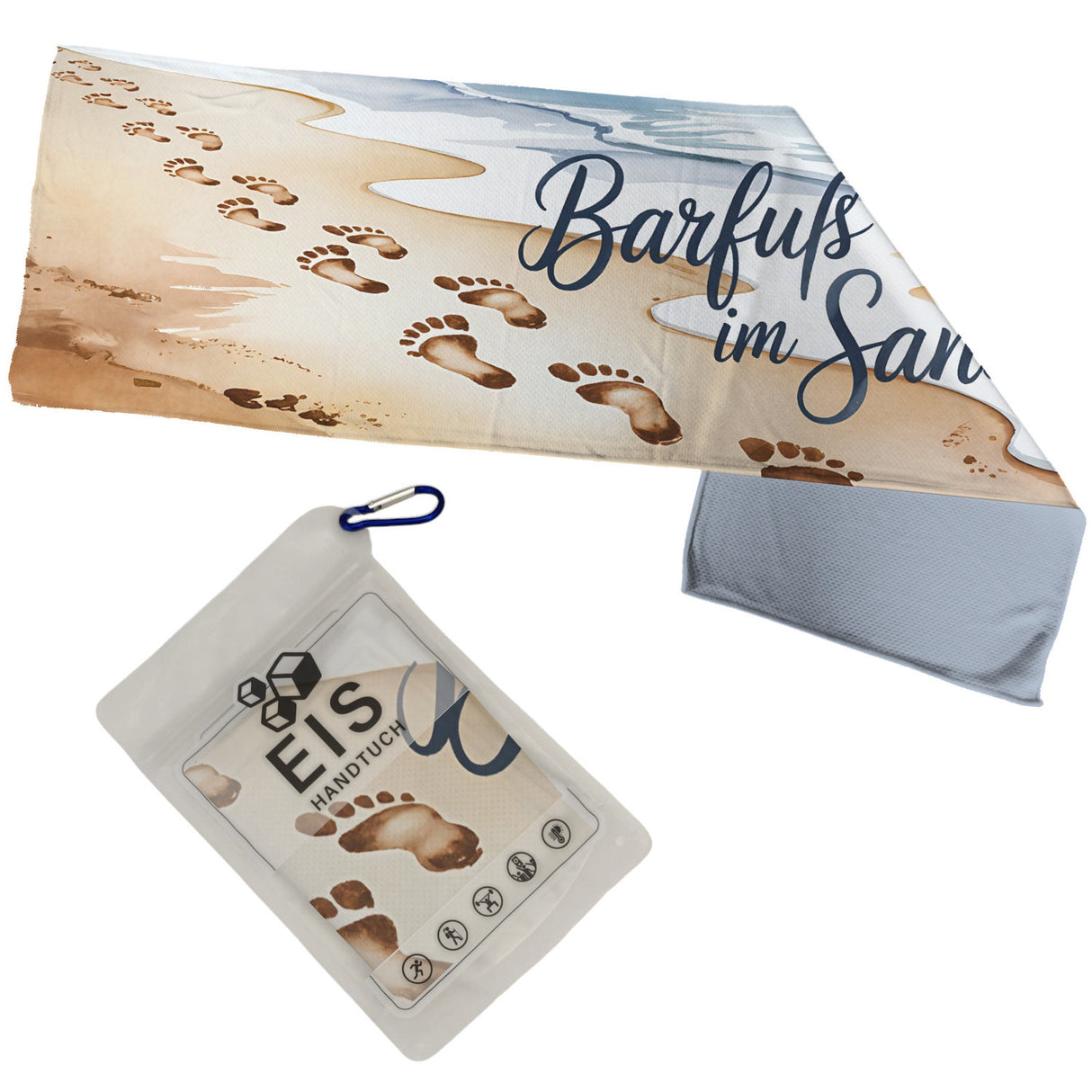 Maritimes Fußabdrücke Eishandtuch - Barfuß im Sand