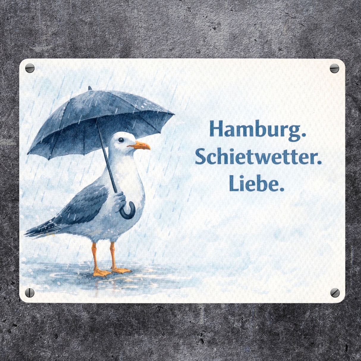 Möwe Hamburg Schietwetter Metallschild in 15x20 cm Norddeutschland