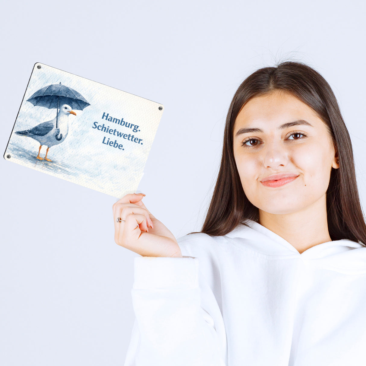 Möwe Hamburg Schietwetter Metallschild in 15x20 cm Norddeutschland
