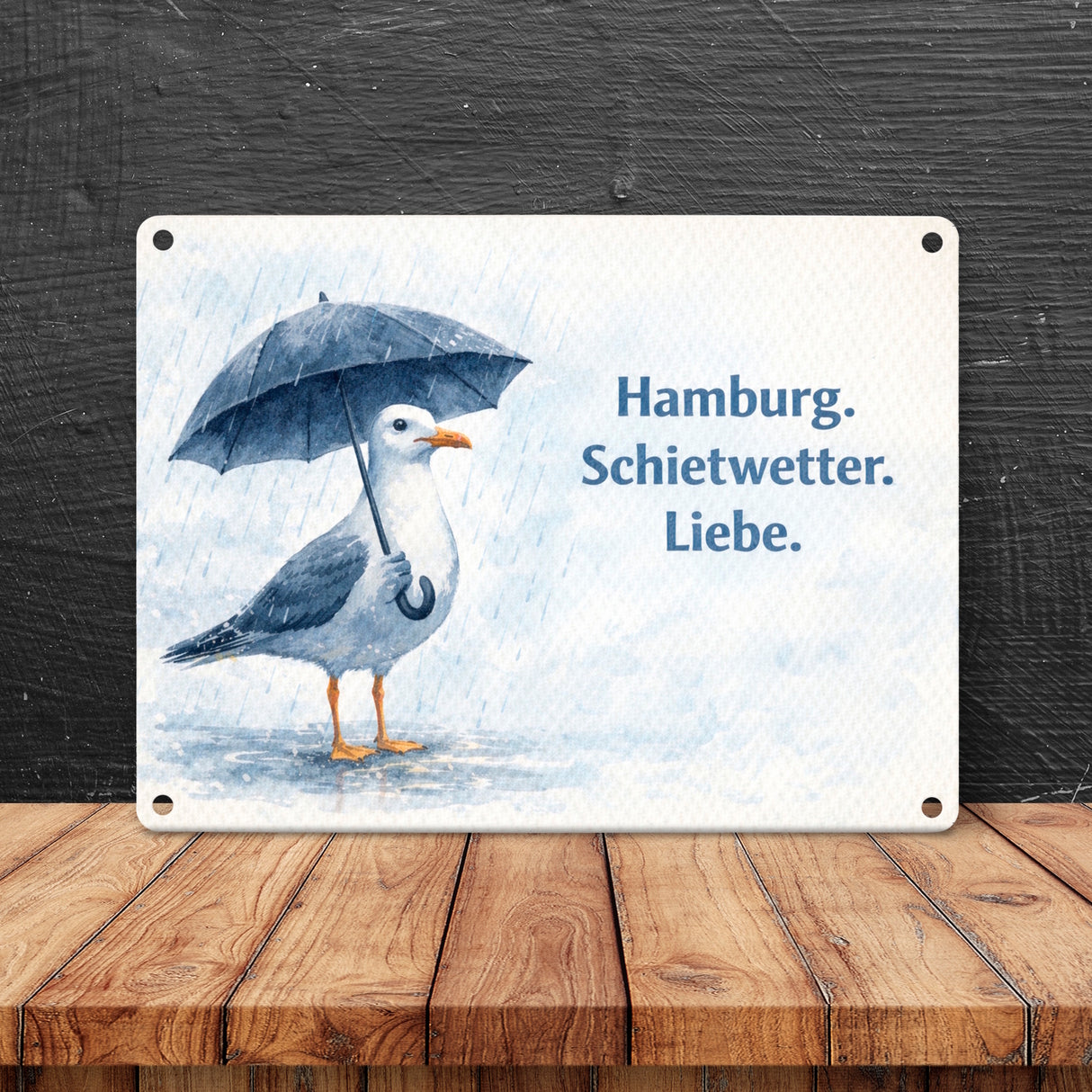 Möwe Hamburg Schietwetter Metallschild in 15x20 cm Norddeutschland