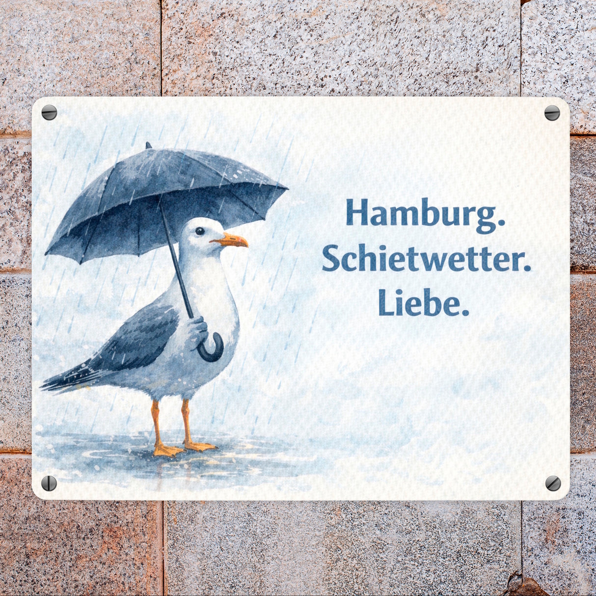 Möwe Hamburg Schietwetter Metallschild in 15x20 cm Norddeutschland
