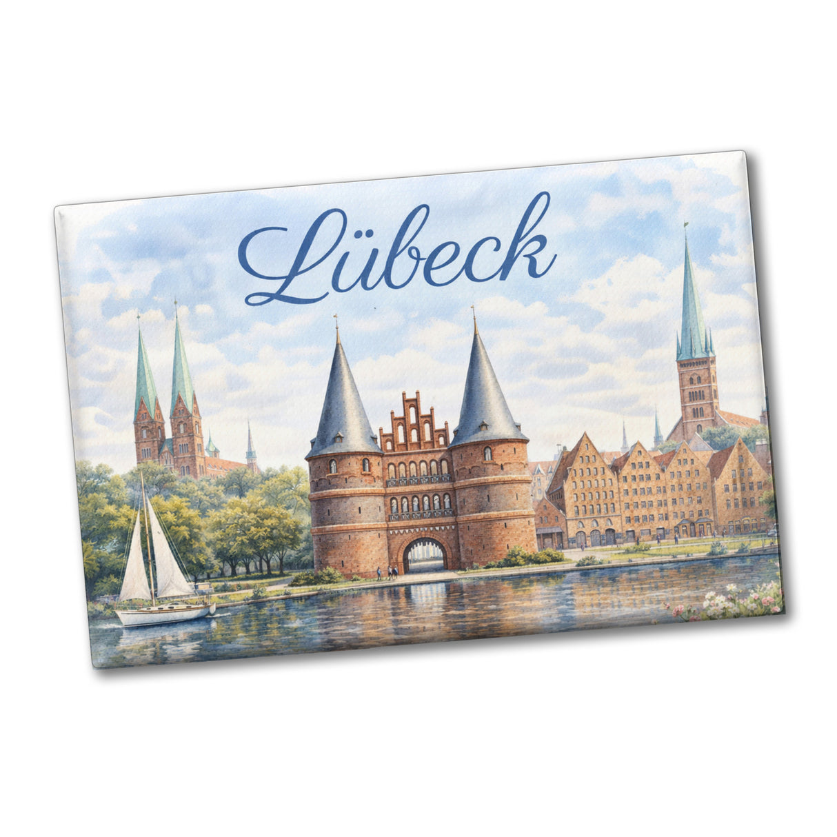 Lübeck Stadtansicht Souvenir Magnet mit Backsteintor