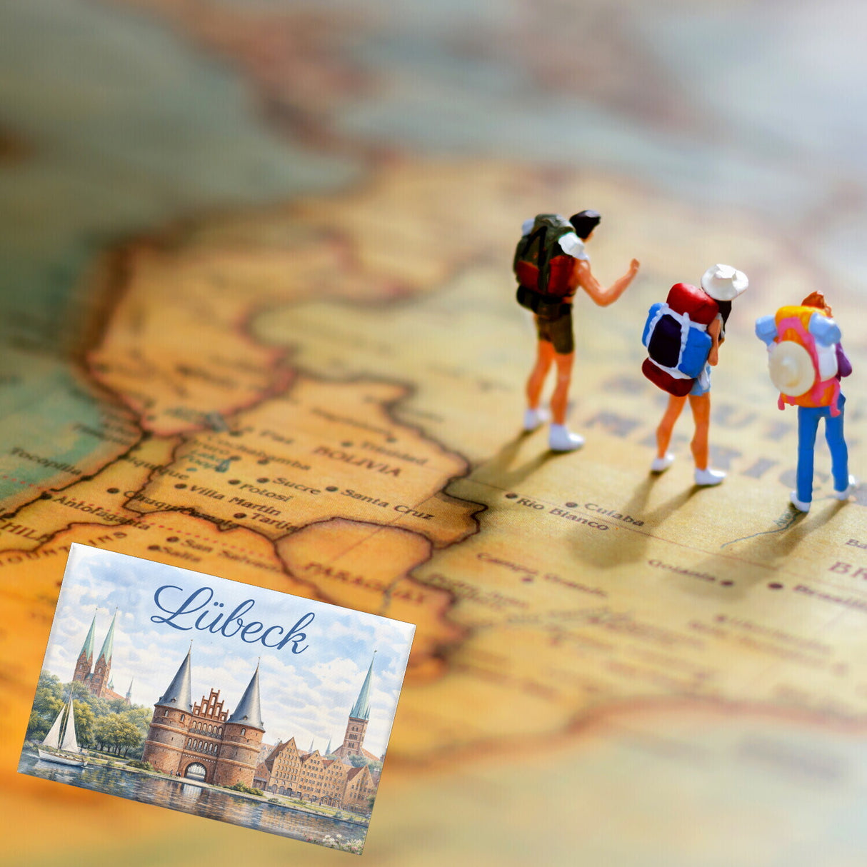 Lübeck Stadtansicht Souvenir Magnet mit Backsteintor