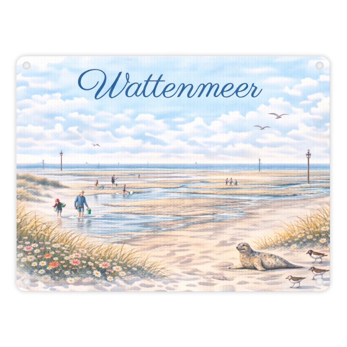 Wattenmeer Möwen Küstenszenario Metallschild in 15x20 cm