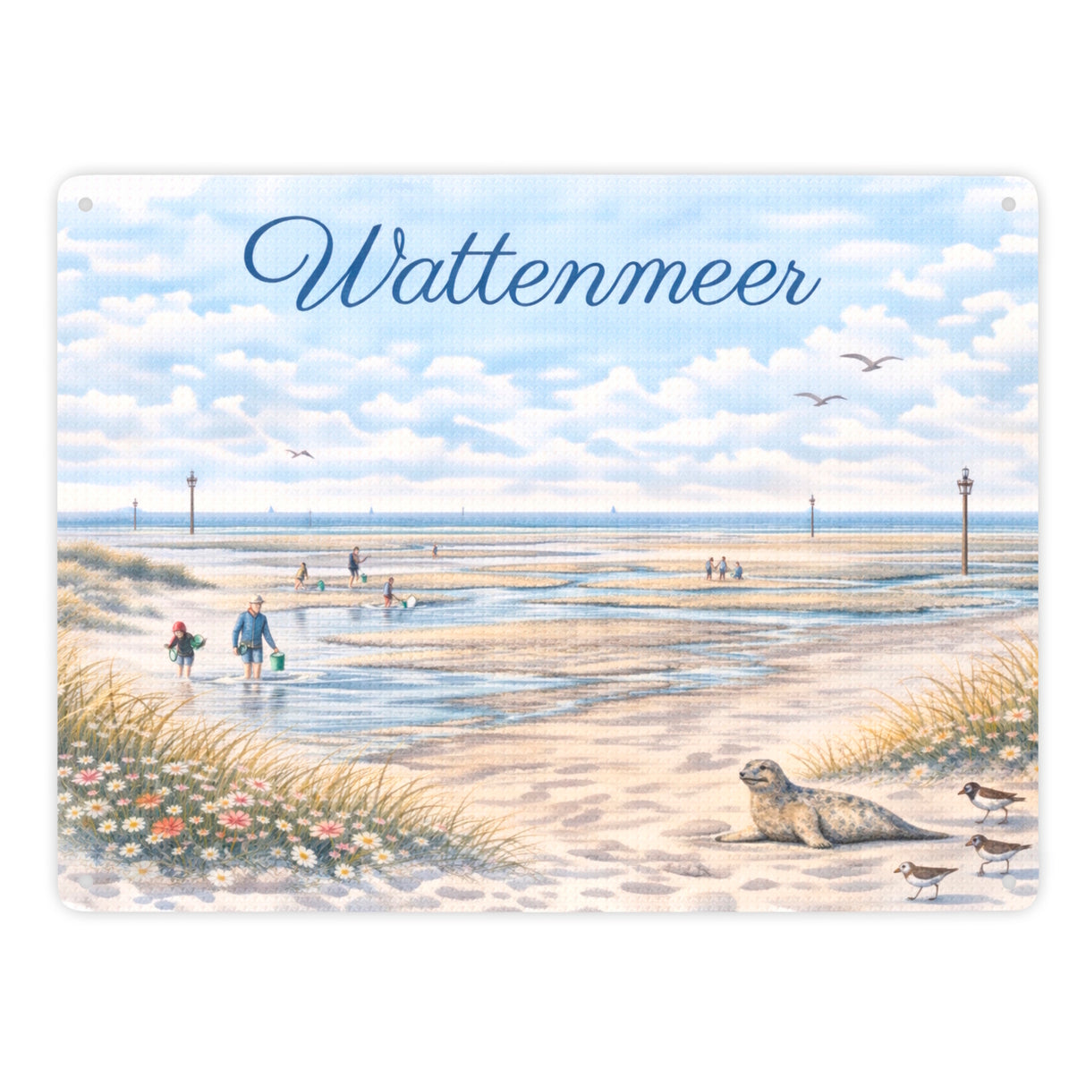 Wattenmeer Möwen Küstenszenario Metallschild in 15x20 cm