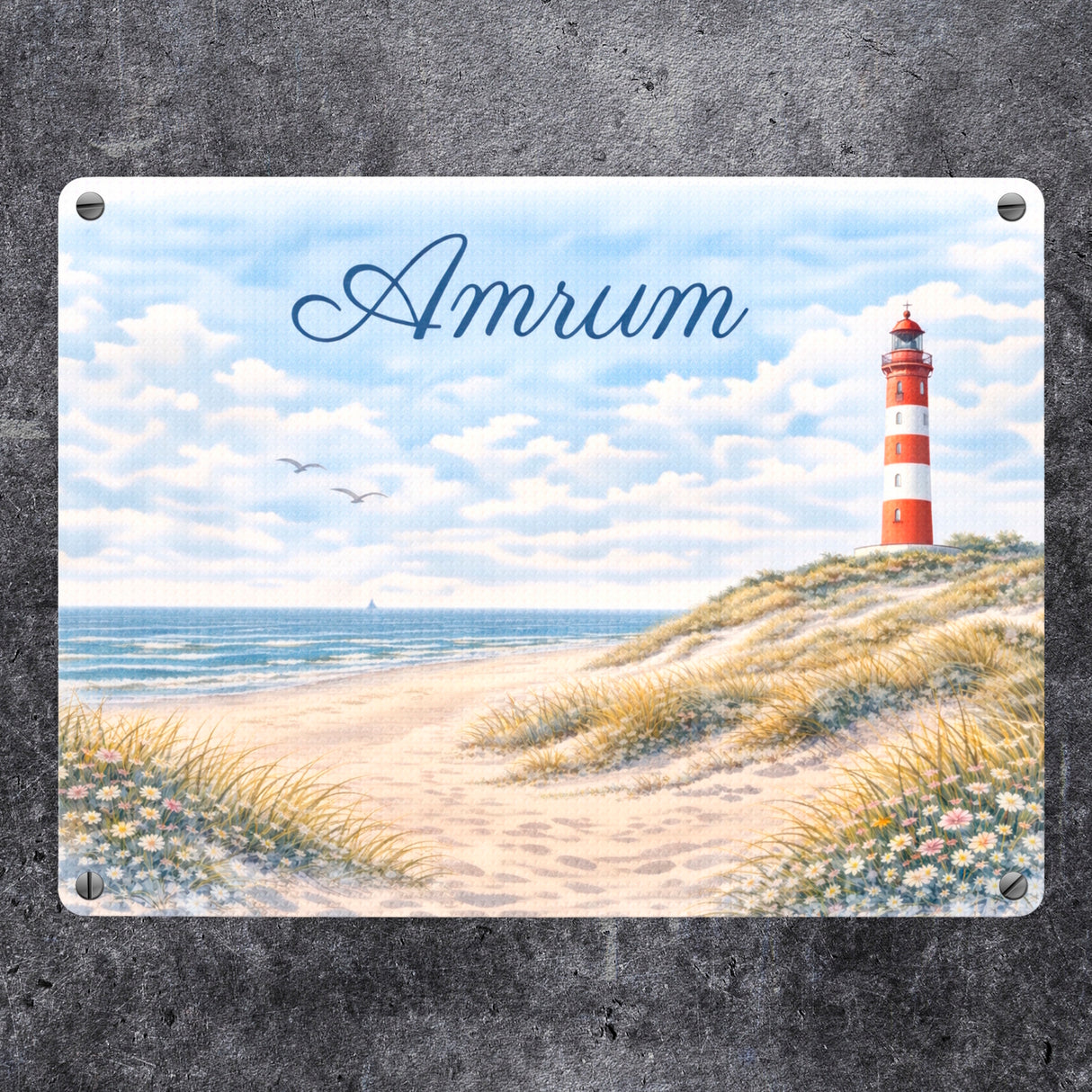 Leuchtturm Amrum Metallschild in 15x20 cm Küstenmotiv