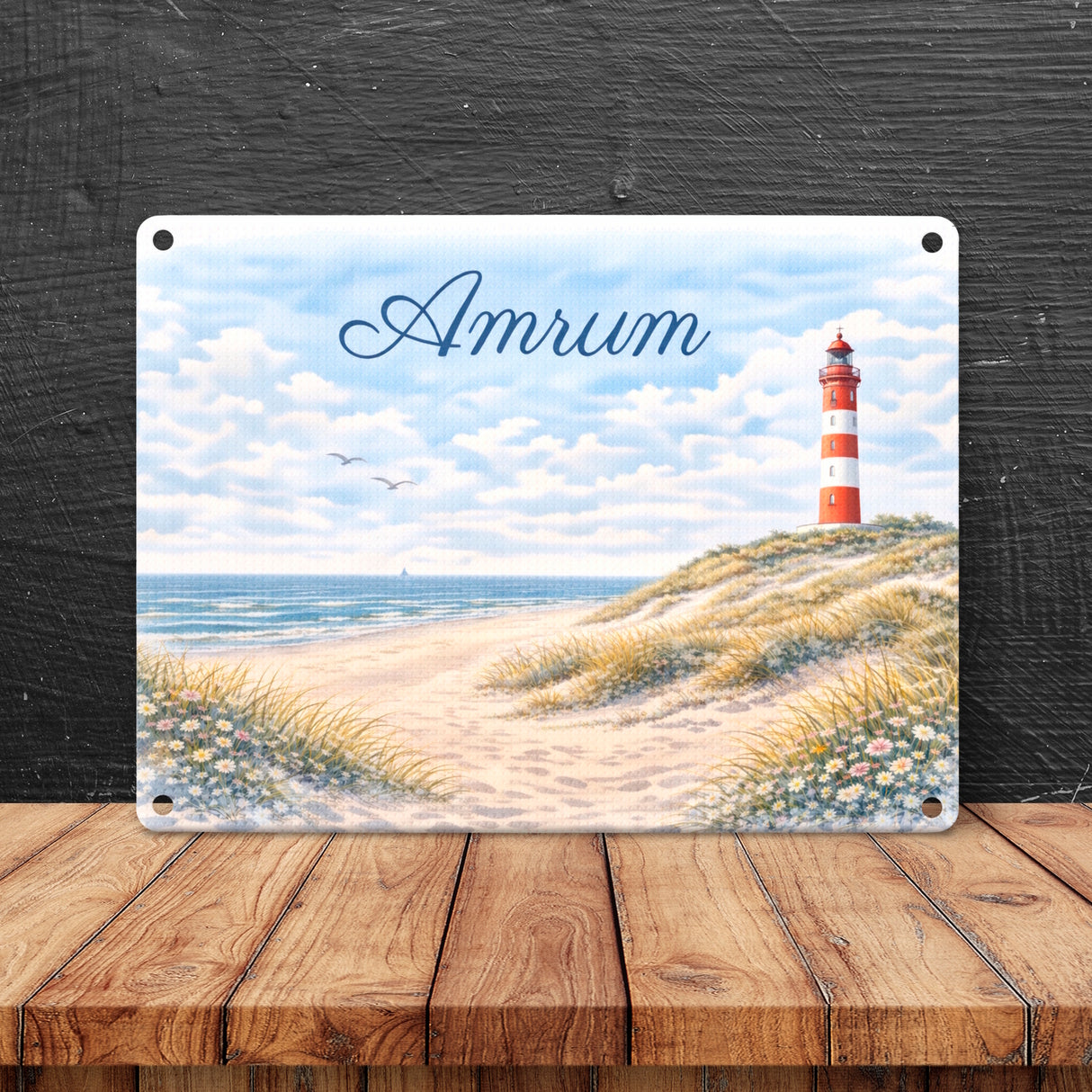 Leuchtturm Amrum Metallschild in 15x20 cm Küstenmotiv