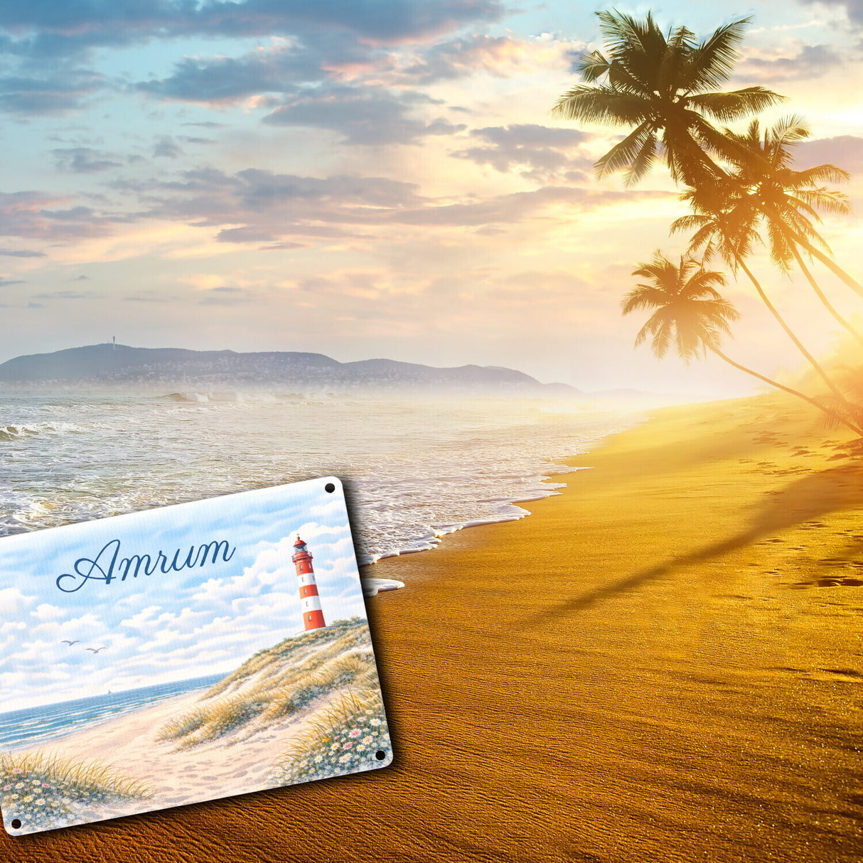 Leuchtturm Amrum Metallschild in 15x20 cm Küstenmotiv