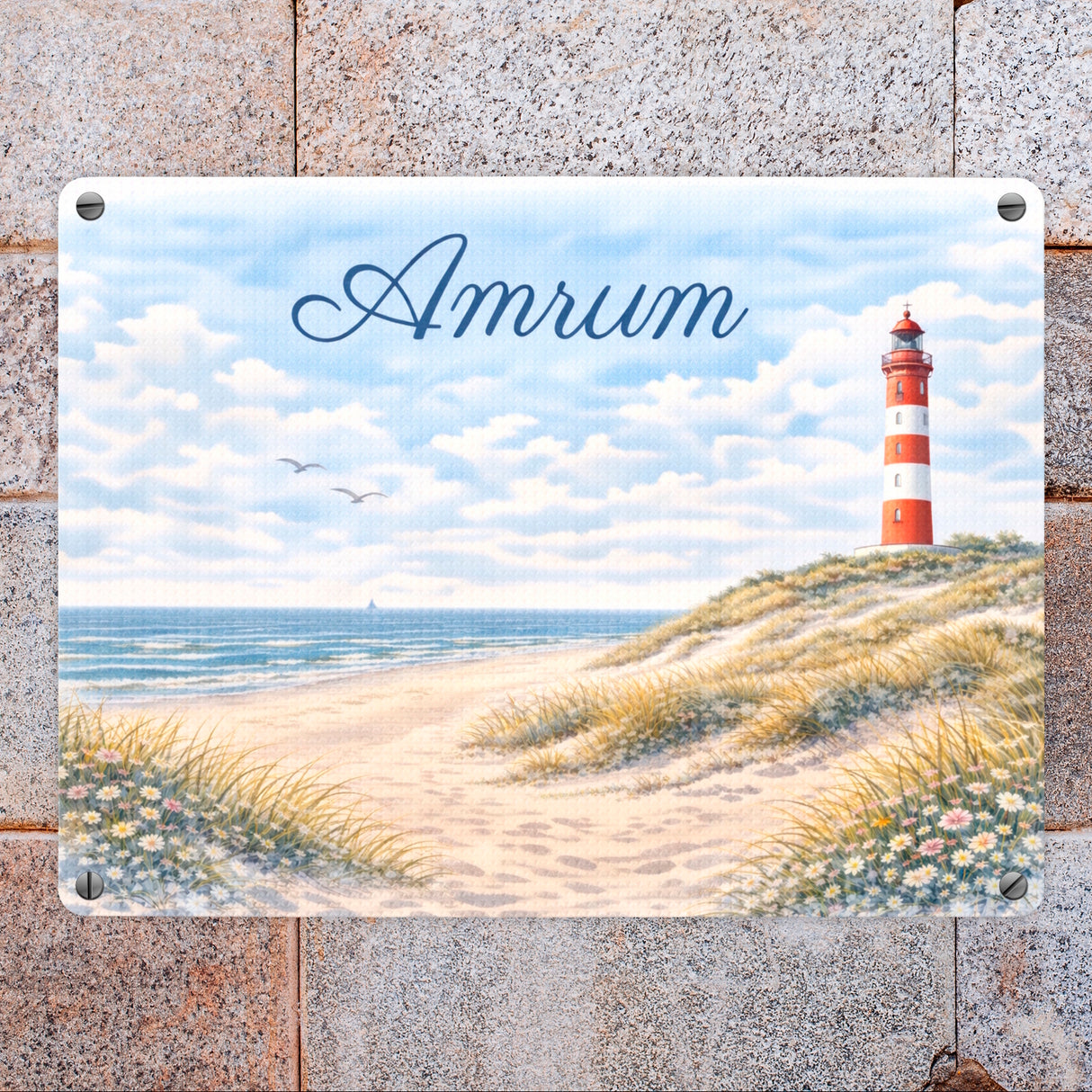 Leuchtturm Amrum Metallschild in 15x20 cm Küstenmotiv
